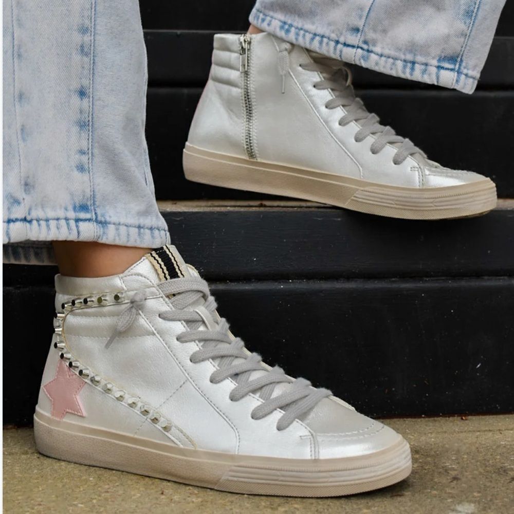 ShuShop Champagne/Rose Gold High Top Lace up Sneakers (Size 11)